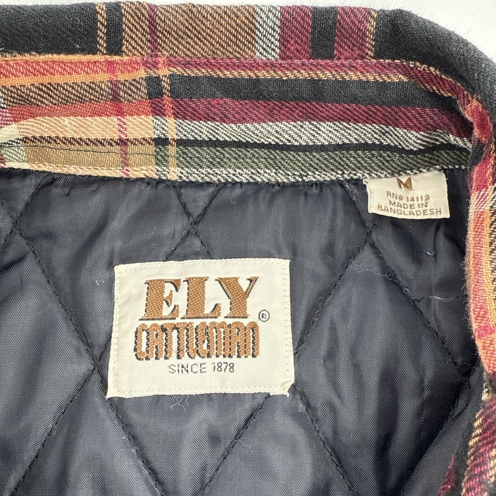 Ely Cattleman Men's M Quilted Western Shacket Snap Plaid Jacket Hand Pockets - Picture 5 of 9